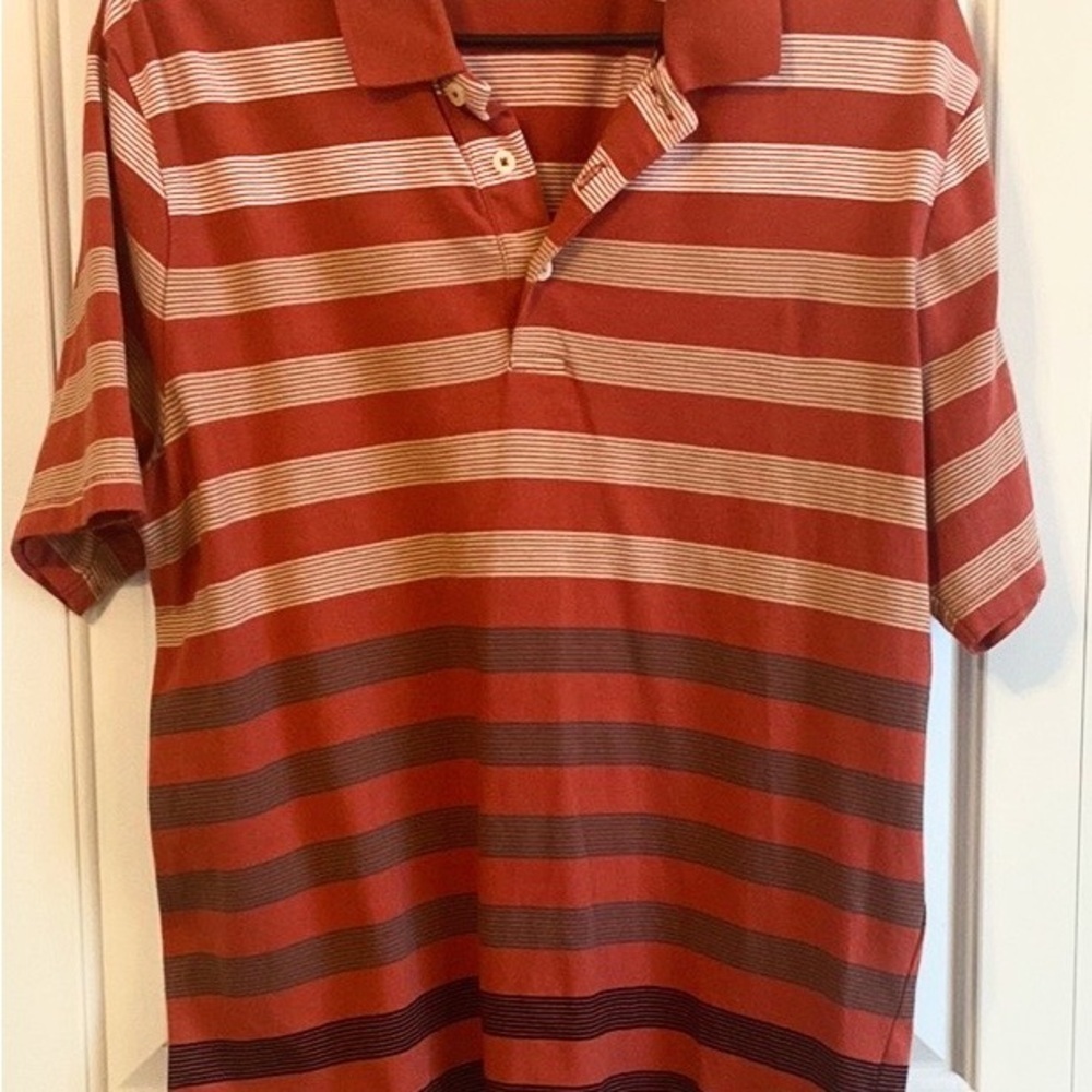 Structure Orange, Cream, Gray, and Black Polo Shirt with Gradient Stripes